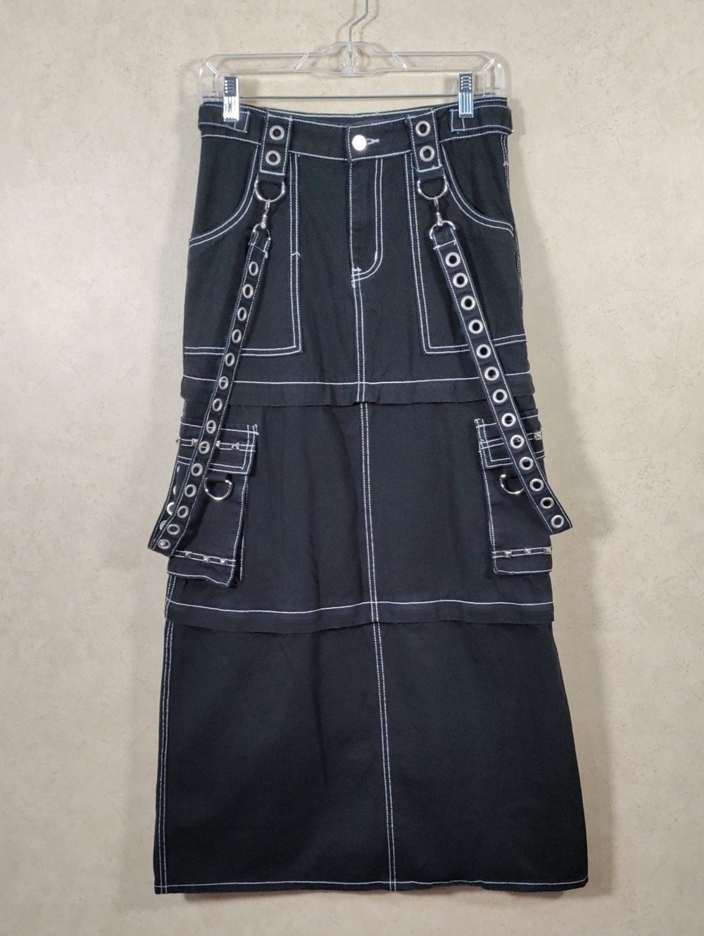 J156 Dolls Kill Current Mood Black Too Cool To Care 3 Length Skirt XS NEW
